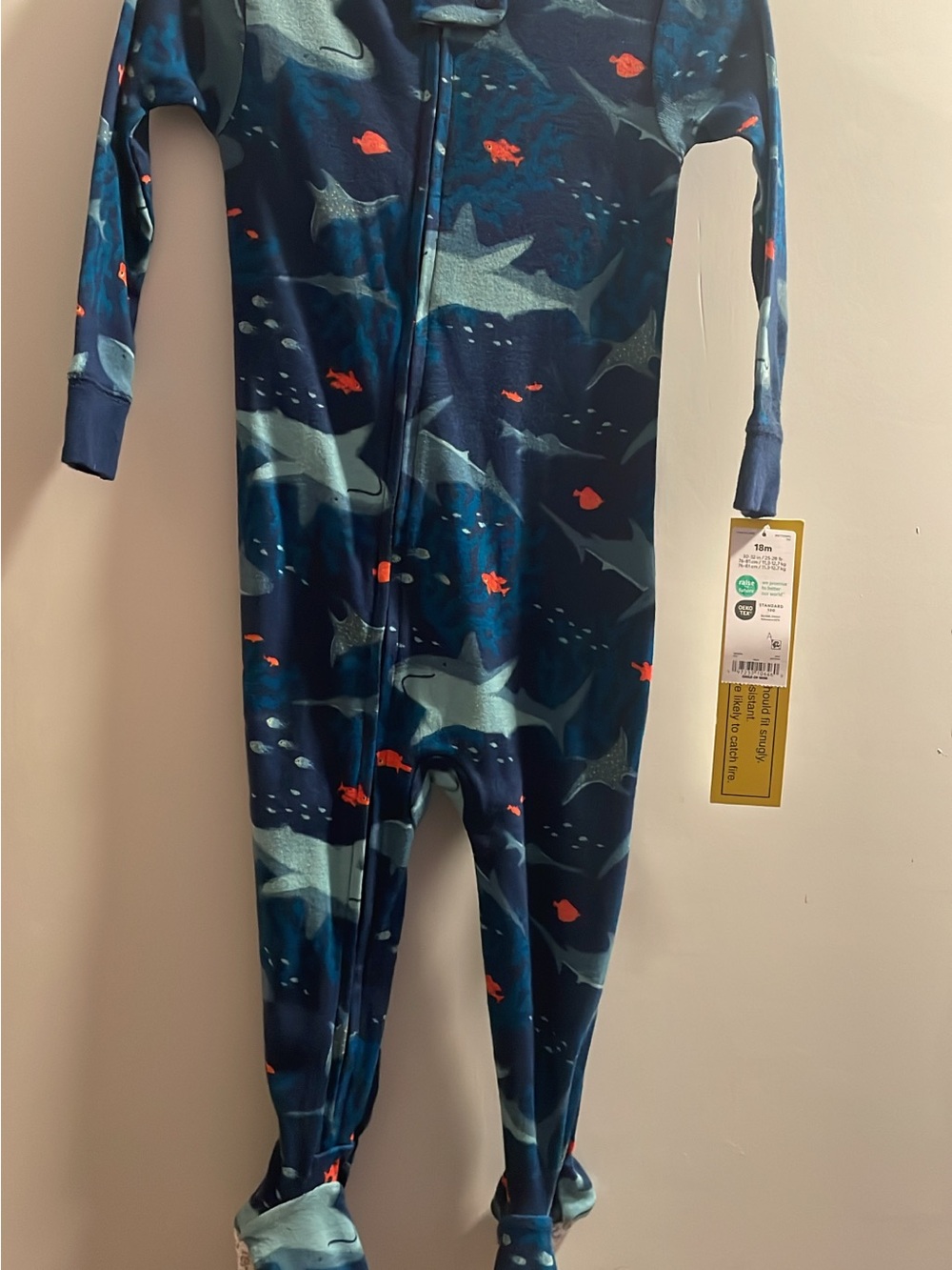 Kids Shark Print Footed One-Piece Pajama - Navy Blue